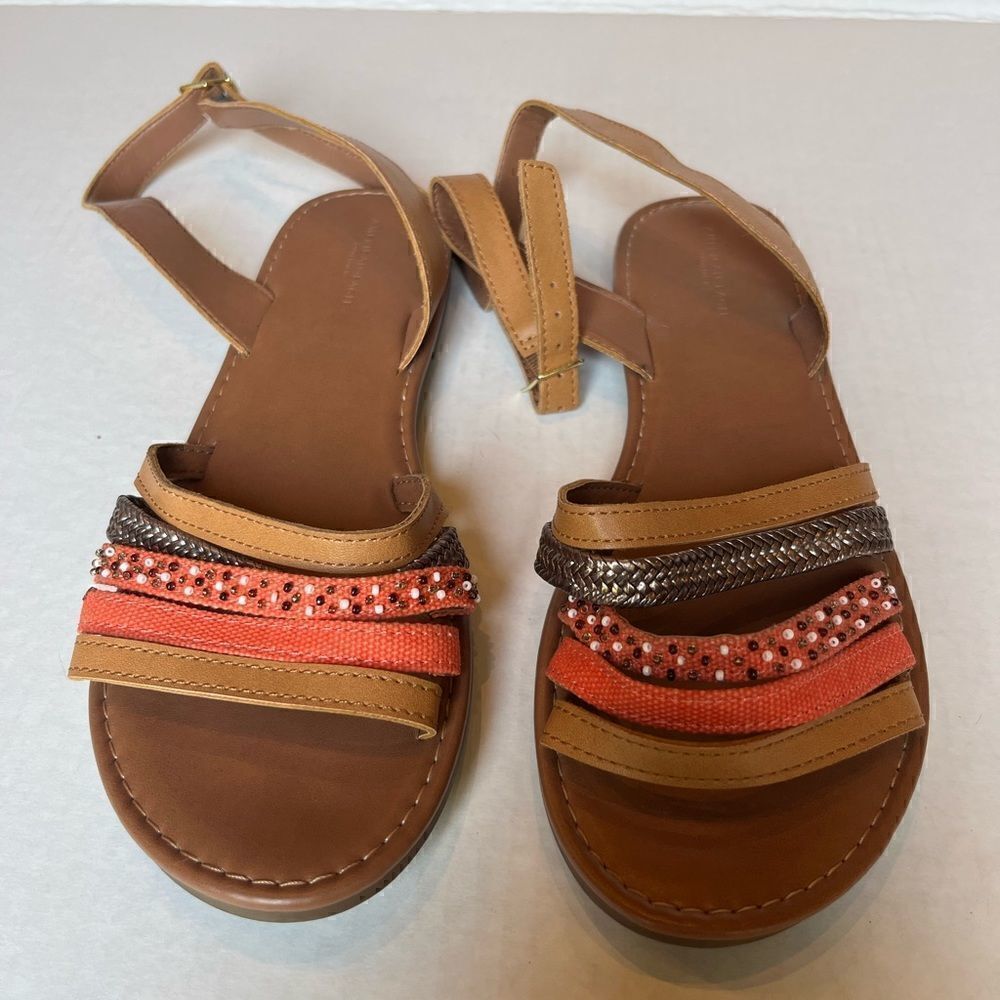 American Eagle Outfitters Sandals 8 flat orange and tan ankle strap